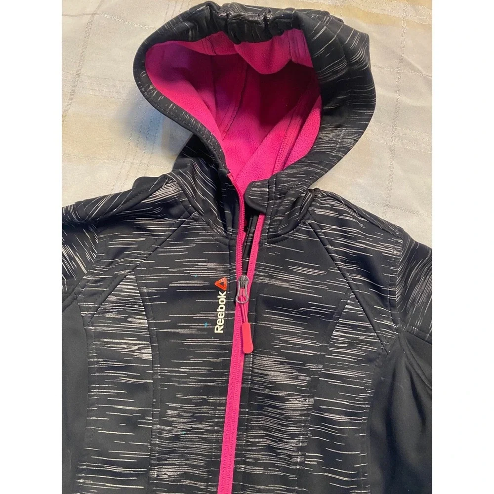 Reebok Girls 6/7 Full-Zip Active Jacket Hooded Black Pink Athletic Size Unknown‎
